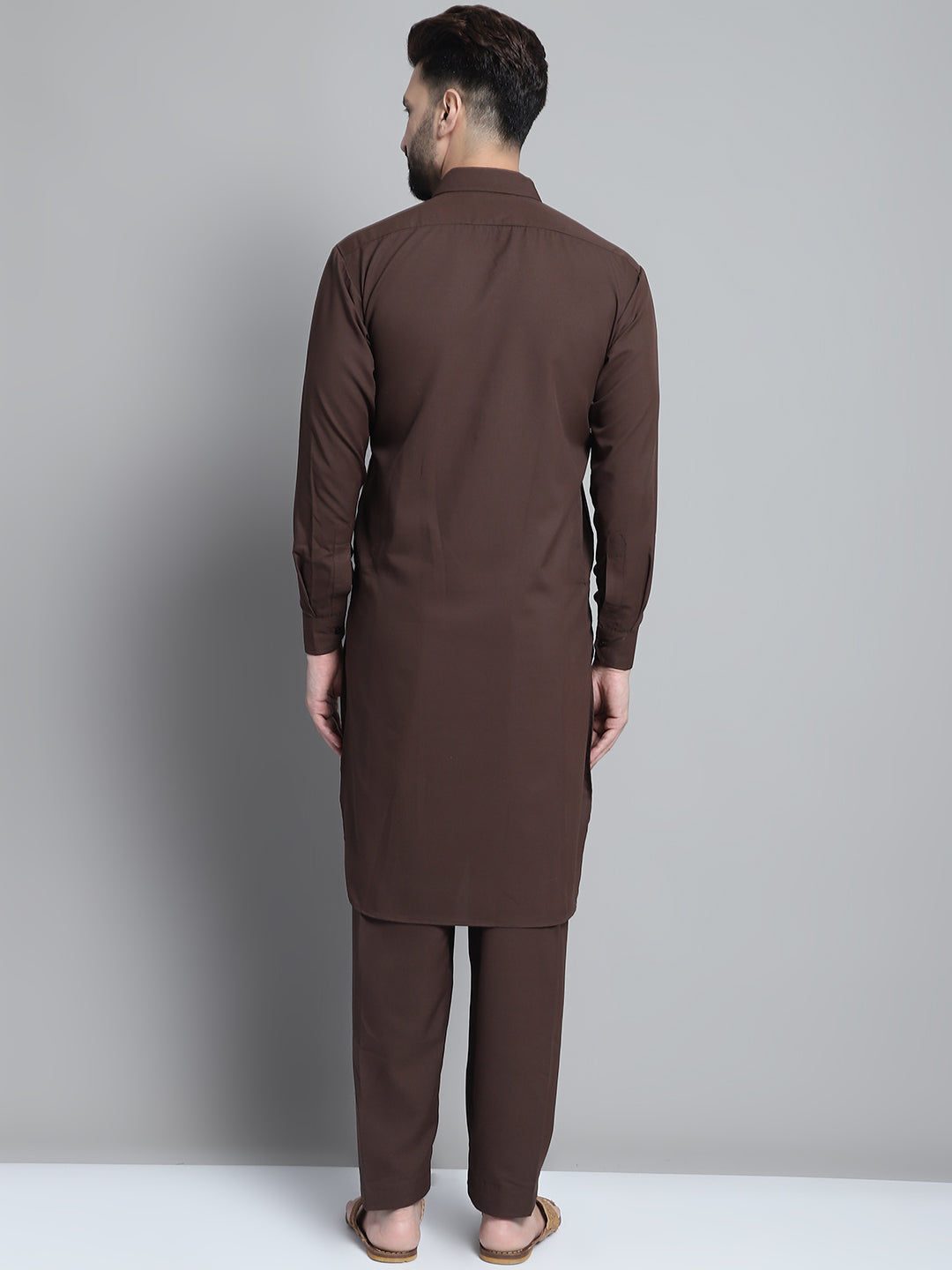 Jompers Men's Coffee Brown Cotton Solid Pathani Kurta with Salwar - Distacart