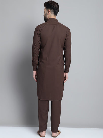 Jompers Men's Coffee Brown Cotton Solid Pathani Kurta with Salwar - Distacart
