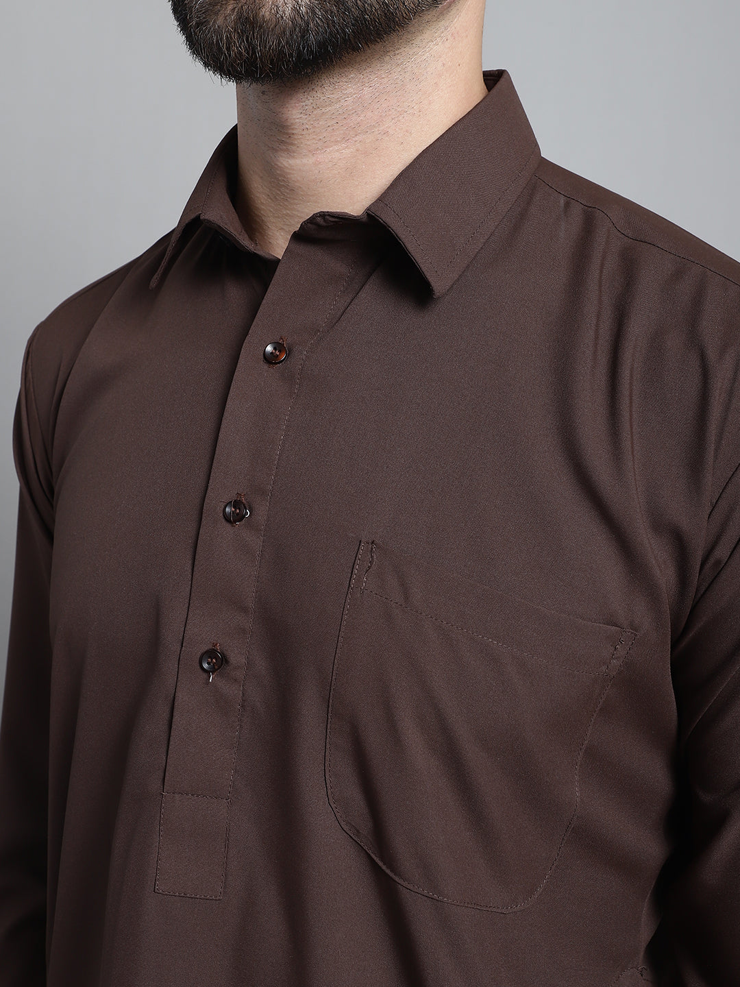 Jompers Men's Coffee Brown Cotton Solid Pathani Kurta with Salwar - Distacart