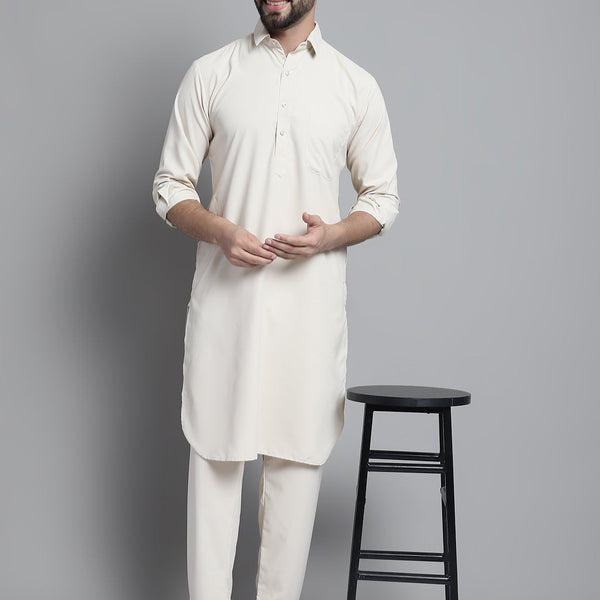 Jompers Men's Cream Cotton Solid Pathani Kurta with Salwar - Distacart