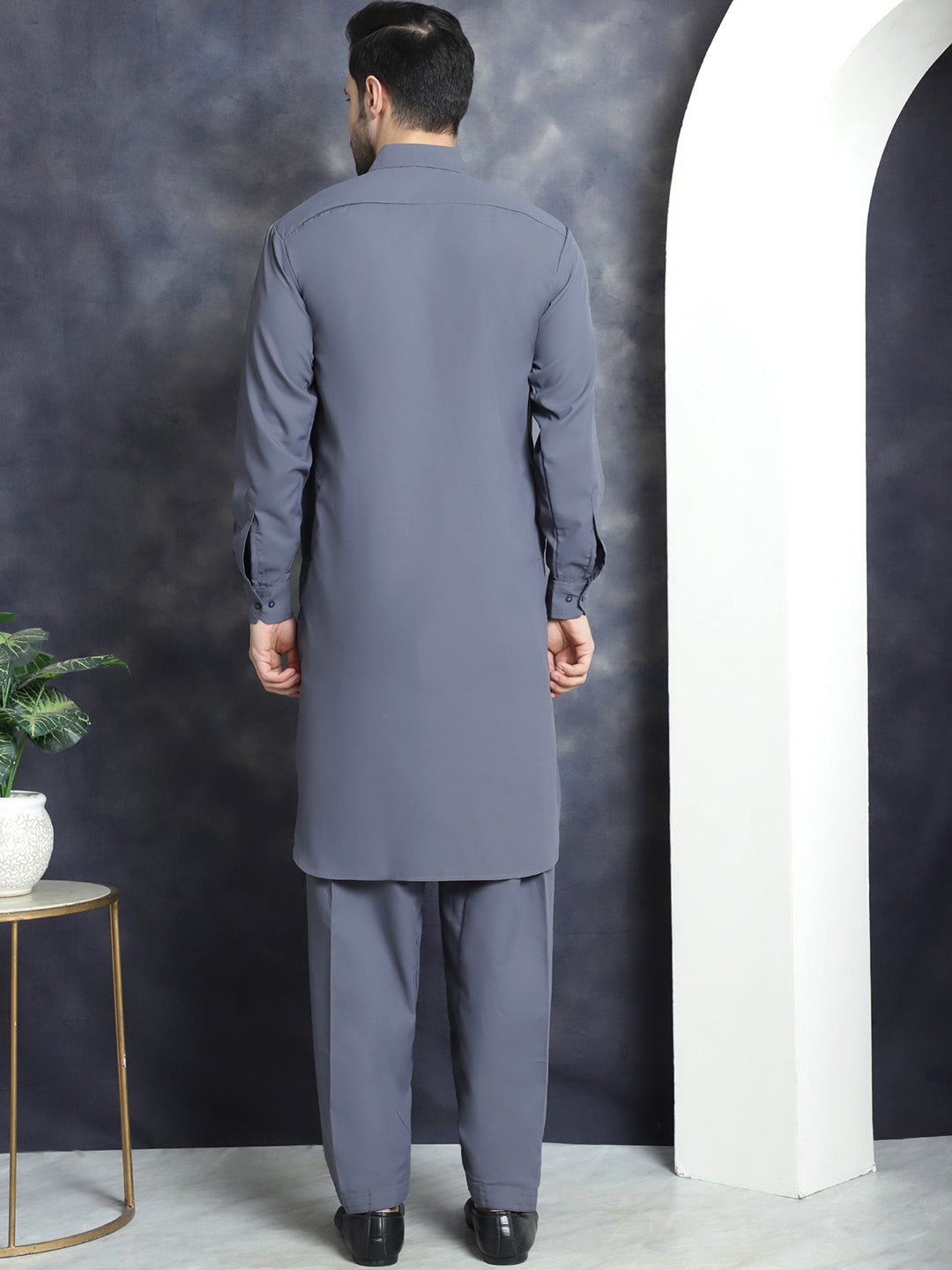 Jompers Men's Solid Pathani Kurta with Salwar - Grey - Distacart