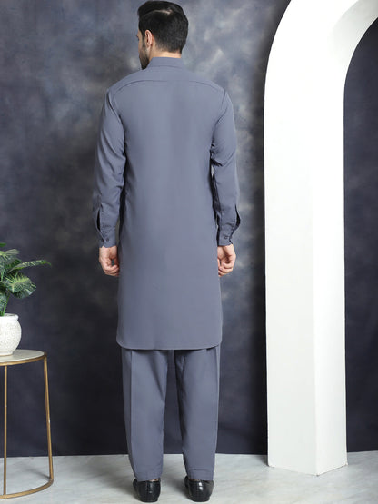 Jompers Men's Solid Pathani Kurta with Salwar - Grey - Distacart