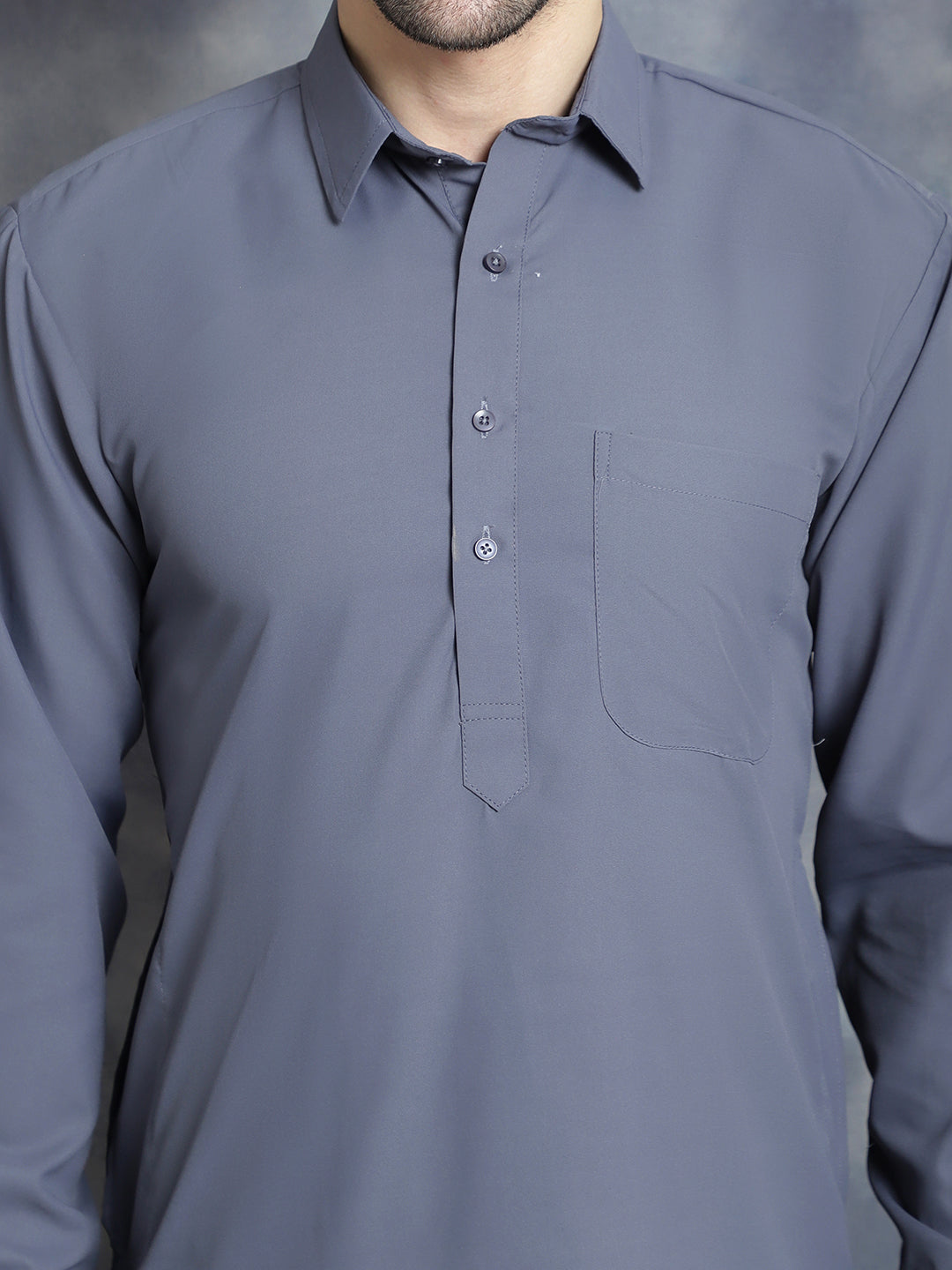 Jompers Men's Solid Pathani Kurta with Salwar - Grey - Distacart
