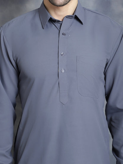 Jompers Men's Solid Pathani Kurta with Salwar - Grey - Distacart