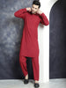 Jompers Men's Solid Pathani Kurta with Salwar - Maroon - Distacart