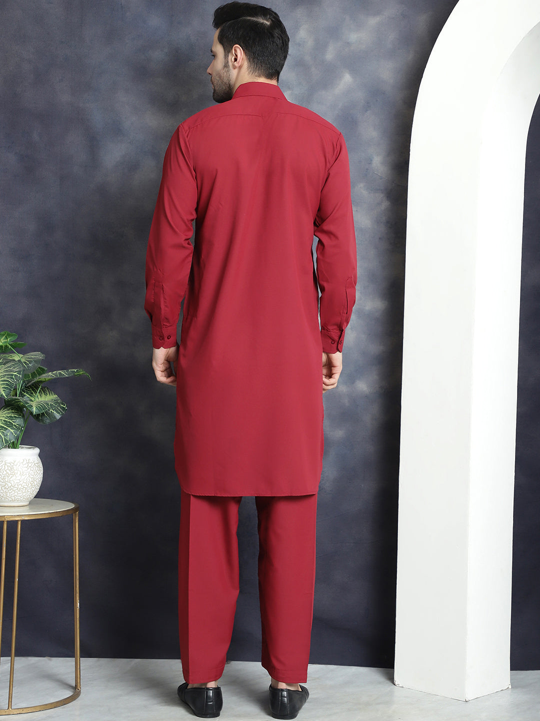 Jompers Men's Solid Pathani Kurta with Salwar - Maroon - Distacart