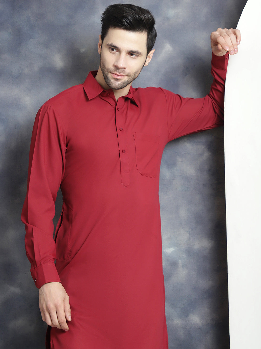 Jompers Men's Solid Pathani Kurta with Salwar - Maroon - Distacart