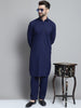 Jompers Men's Navy Blue Cotton Solid Pathani Kurta with Salwar - Distacart