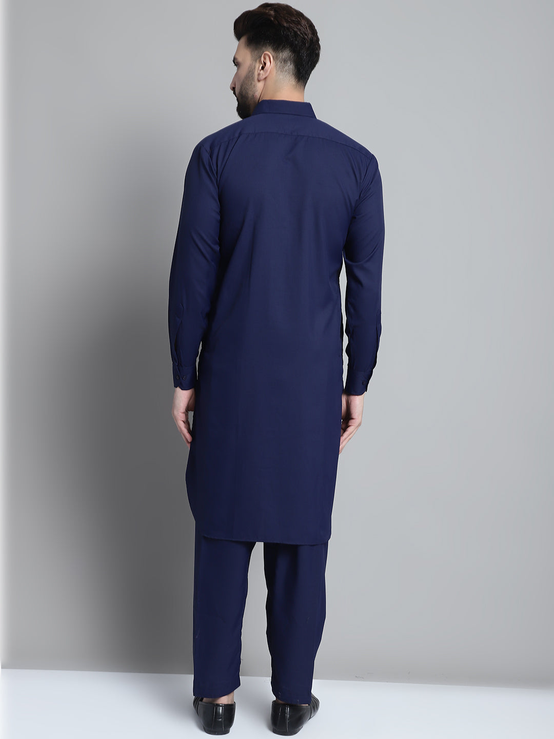 Jompers Men's Navy Blue Cotton Solid Pathani Kurta with Salwar - Distacart