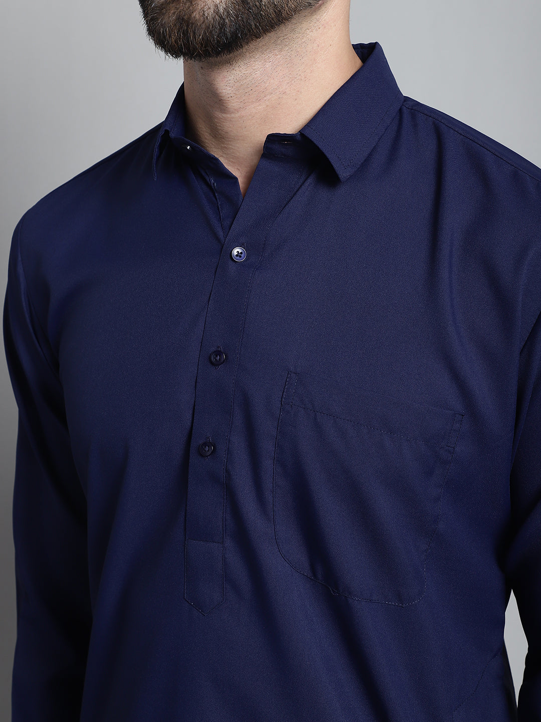 Jompers Men's Navy Blue Cotton Solid Pathani Kurta with Salwar - Distacart