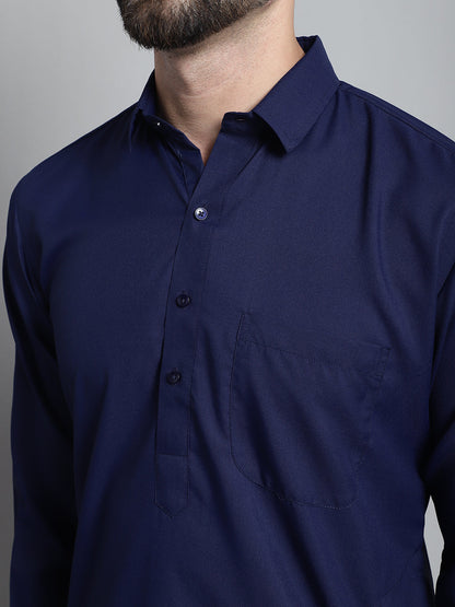Jompers Men's Navy Blue Cotton Solid Pathani Kurta with Salwar - Distacart