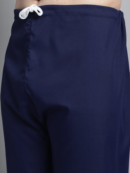 Jompers Men's Navy Blue Cotton Solid Pathani Kurta with Salwar - Distacart