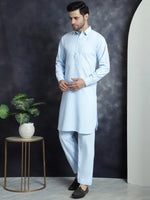 Thumbnail for Jompers Men's Solid Pathani Kurta with Salwar - Sky Blue - Distacart