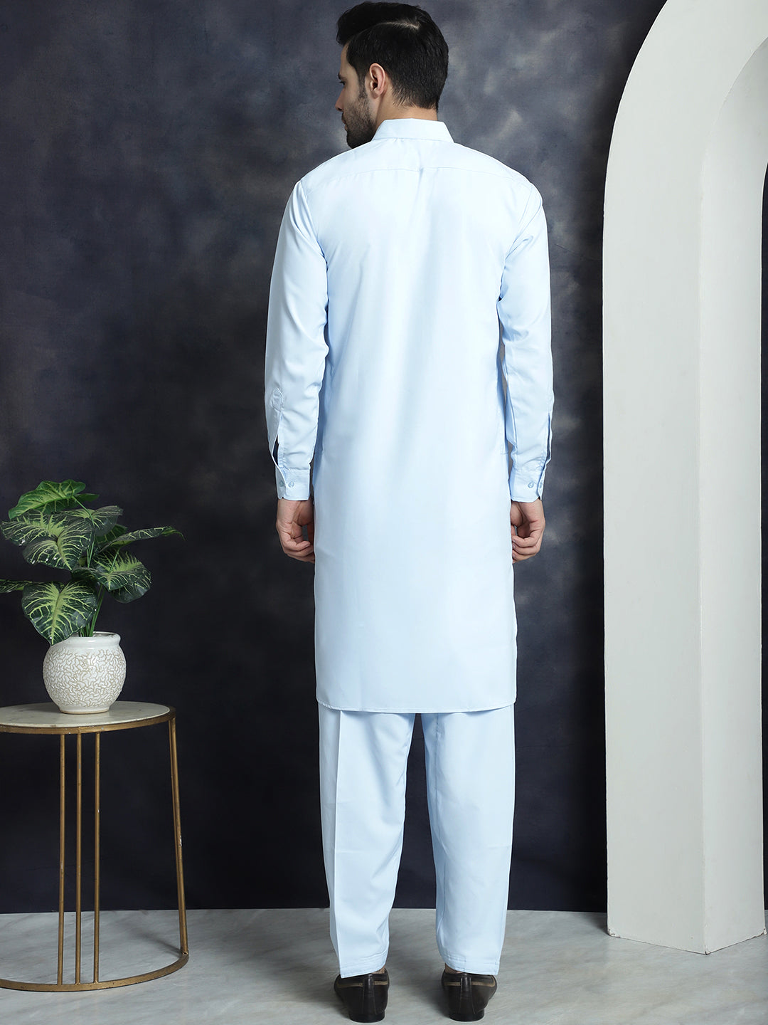 Jompers Men's Solid Pathani Kurta with Salwar - Sky Blue - Distacart