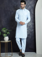 Thumbnail for Jompers Men's Solid Pathani Kurta with Salwar - Sky Blue - Distacart