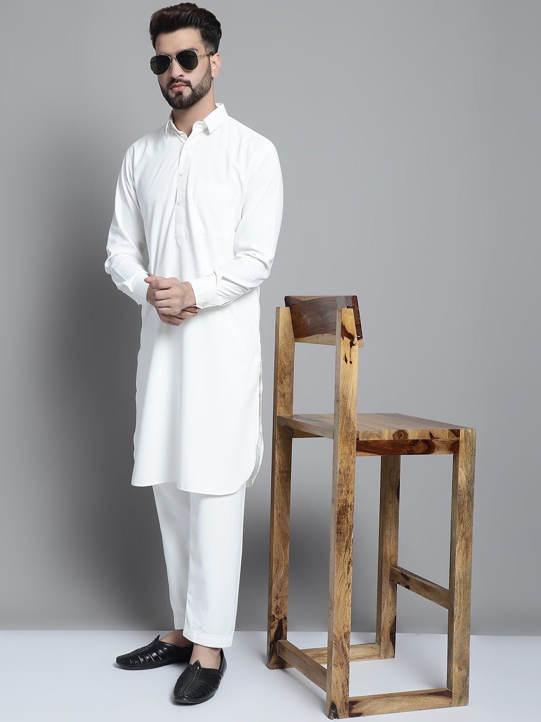 Jompers Men's White Cotton Solid Pathani Kurta with Salwar - Distacart