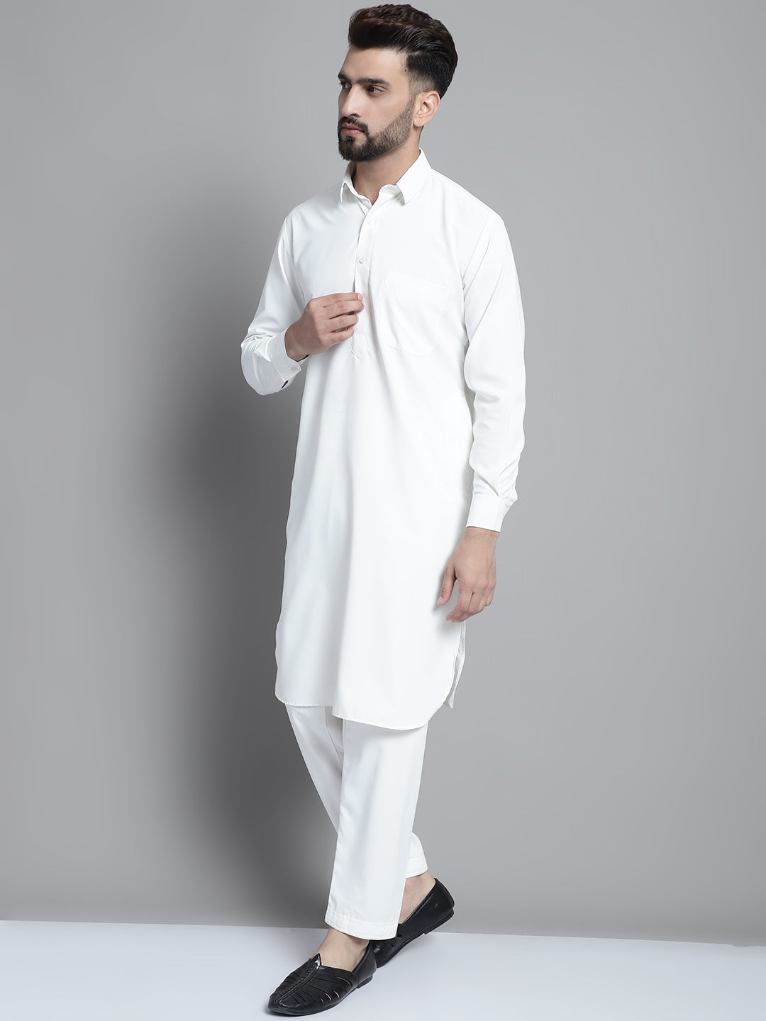 Jompers Men's White Cotton Solid Pathani Kurta with Salwar - Distacart