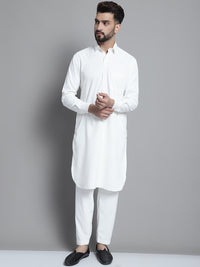 Thumbnail for Jompers Men's White Cotton Solid Pathani Kurta with Salwar - Distacart