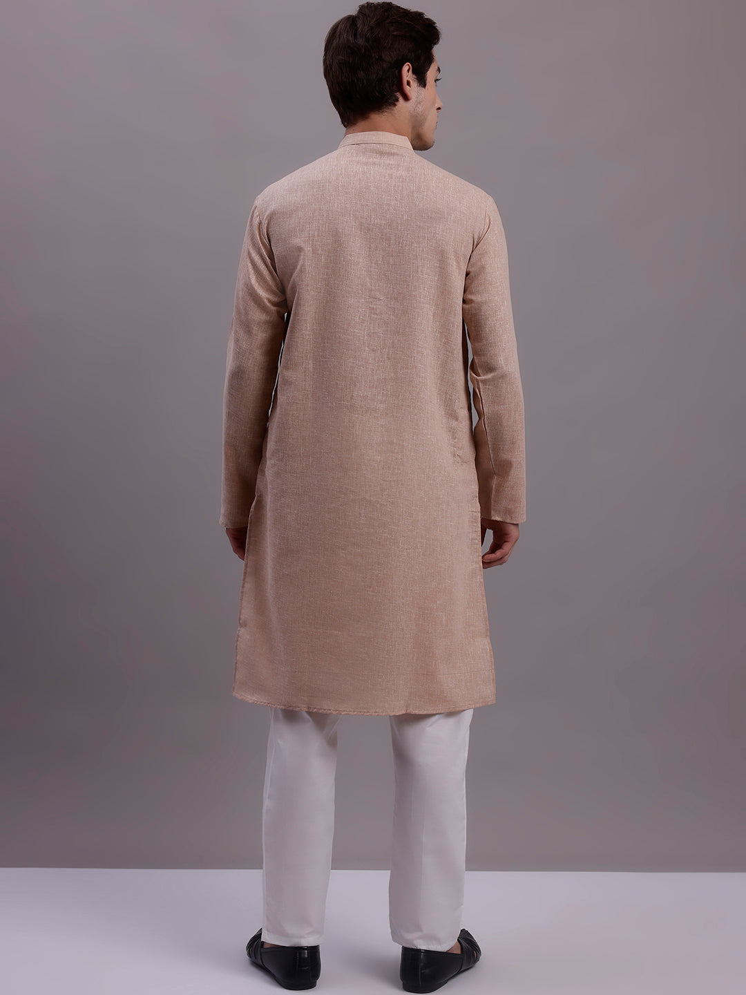 Jompers Men's Solid Pure Cotton Kurta With Pyjamas - Beige - Distacart