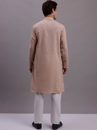 Jompers Men's Solid Pure Cotton Kurta With Pyjamas - Beige - Distacart