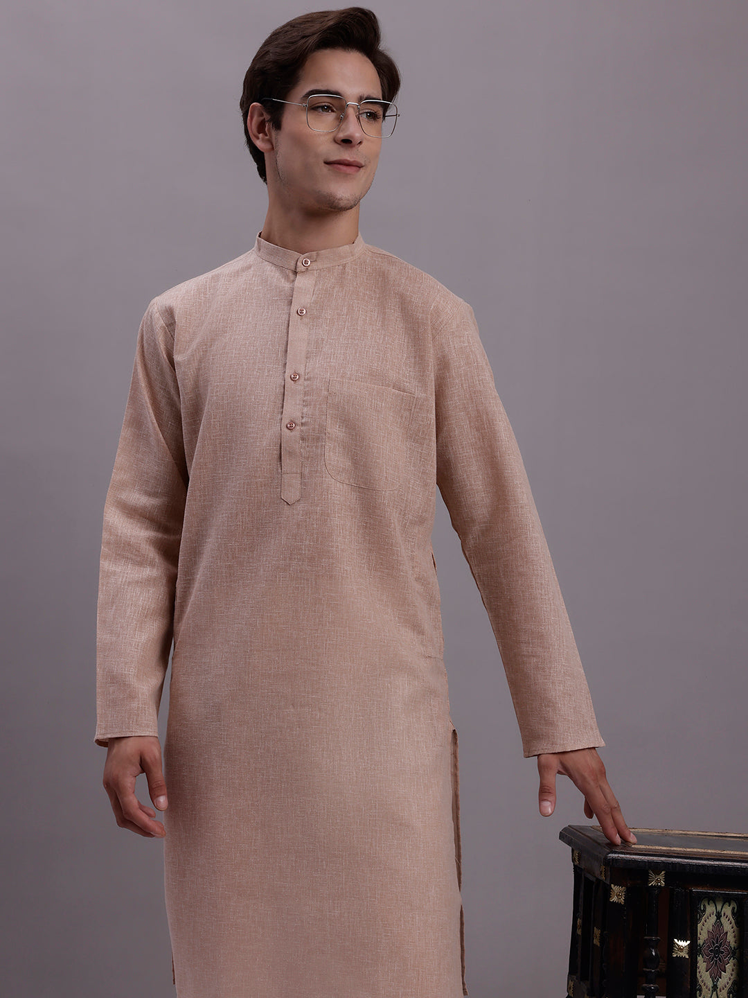 Jompers Men's Solid Pure Cotton Kurta With Pyjamas - Beige - Distacart