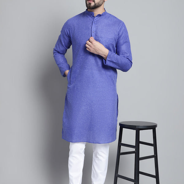 Jompers Men's Solid Pure Cotton Kurta With Pyjamas - Blue - Distacart