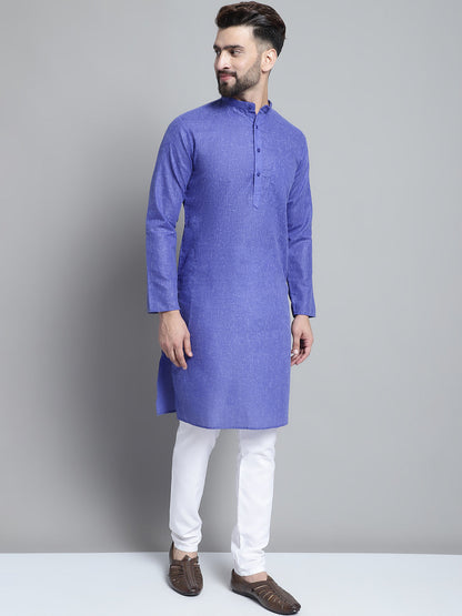 Jompers Men's Solid Pure Cotton Kurta With Pyjamas - Blue - Distacart