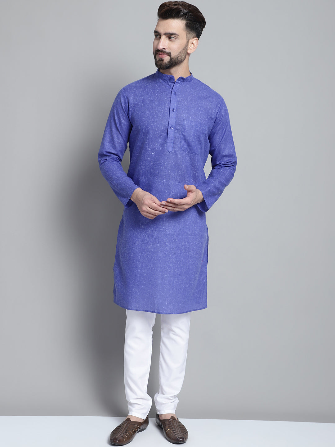 Jompers Men's Solid Pure Cotton Kurta With Pyjamas - Blue - Distacart