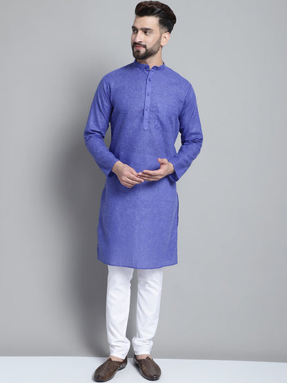 Jompers Men's Solid Pure Cotton Kurta With Pyjamas - Blue - Distacart