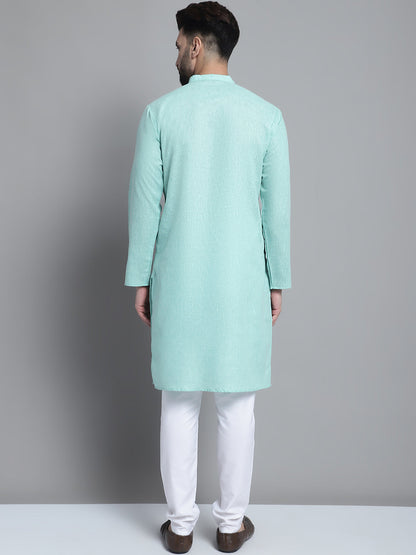 Jompers Men's Solid Pure Cotton Kurta With Pyjamas - Green - Distacart