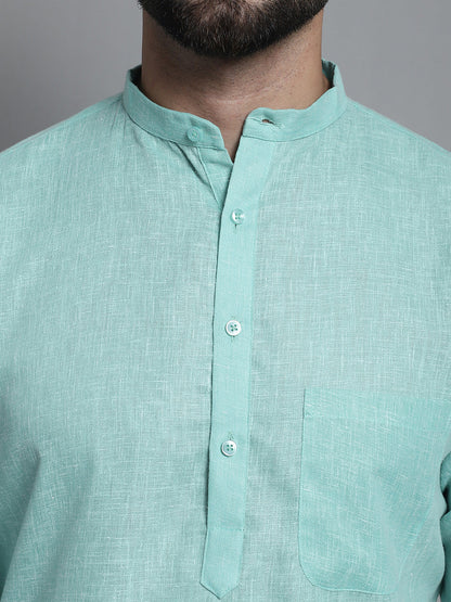 Jompers Men's Solid Pure Cotton Kurta With Pyjamas - Green - Distacart