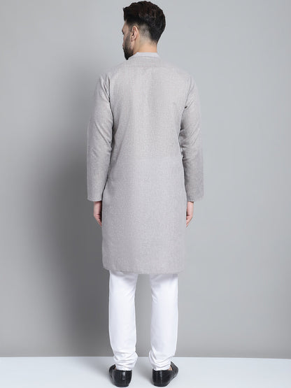 Jompers Men's Solid Pure Cotton Kurta With Pyjamas - Grey - Distacart