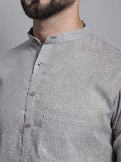 Jompers Men's Solid Pure Cotton Kurta With Pyjamas - Grey - Distacart