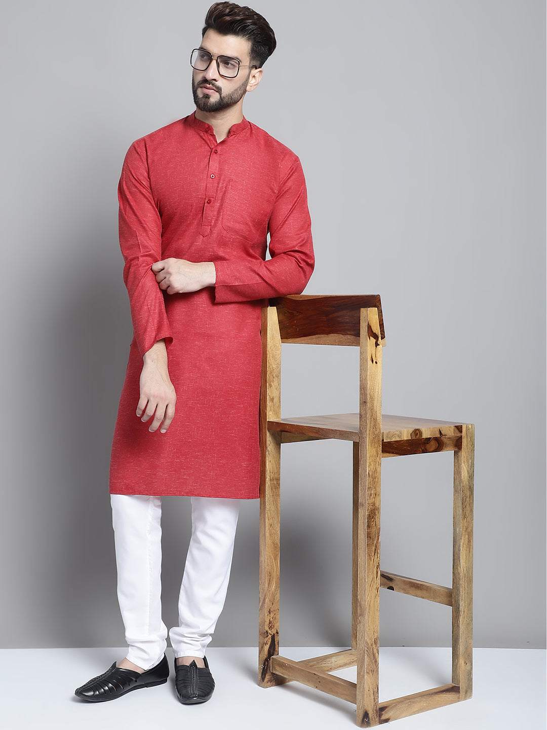 Jompers Men's Solid Pure Cotton Kurta With Pyjamas - Maroon - Distacart