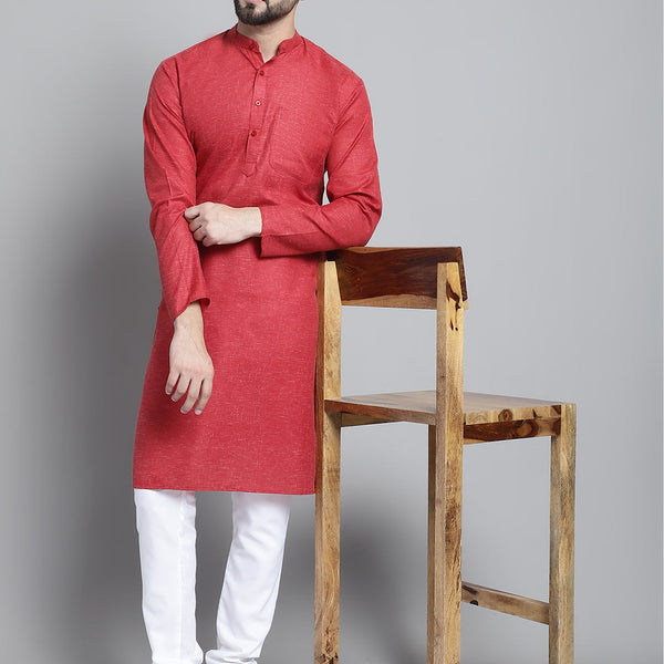 Jompers Men's Solid Pure Cotton Kurta With Pyjamas - Maroon - Distacart