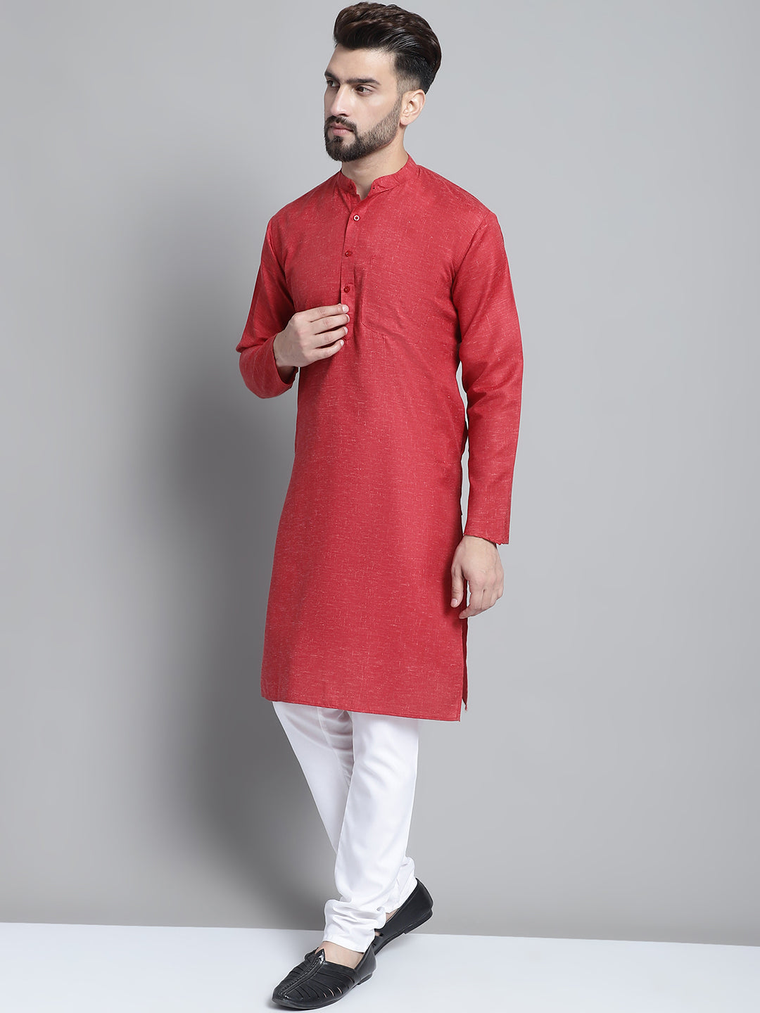 Jompers Men's Solid Pure Cotton Kurta With Pyjamas - Maroon - Distacart