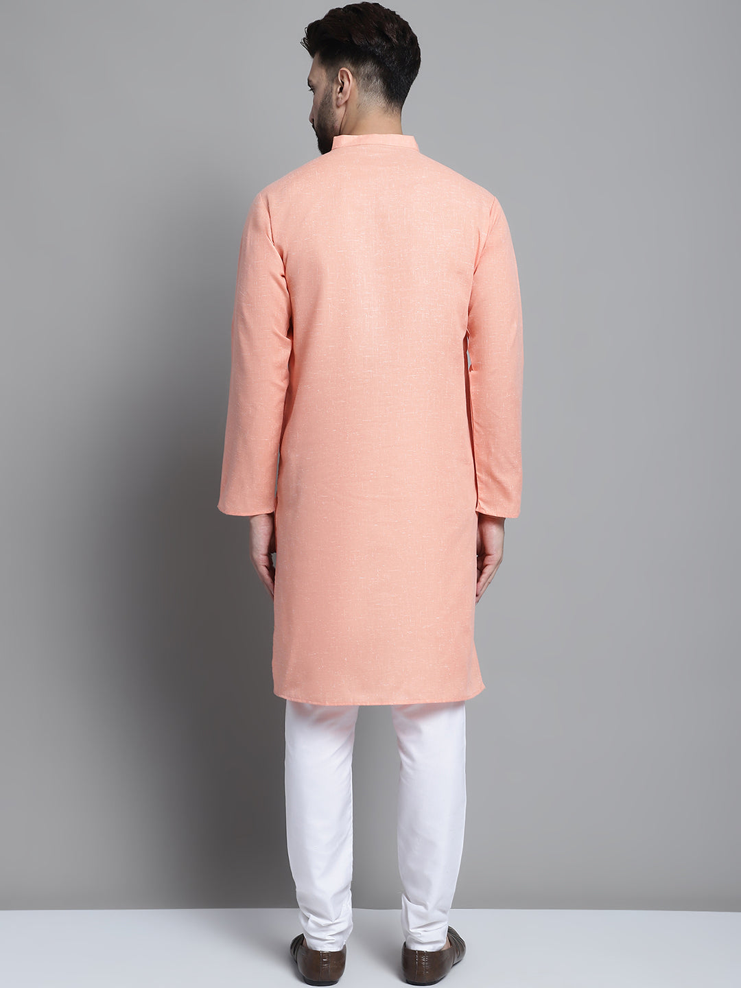 Jompers Men's Solid Pure Cotton Kurta With Pyjamas - Peach - Distacart