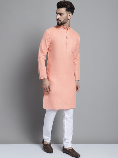 Jompers Men's Solid Pure Cotton Kurta With Pyjamas - Peach - Distacart