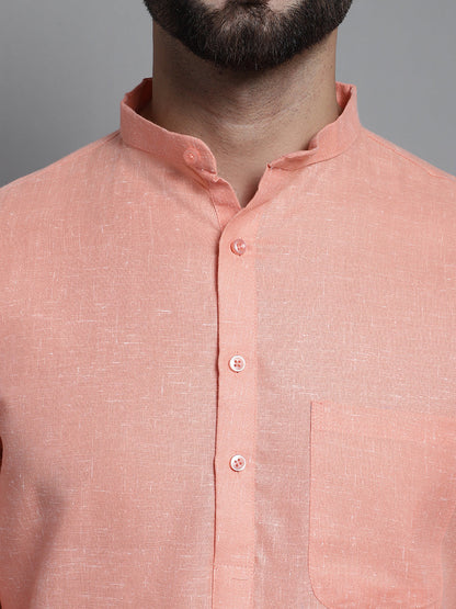 Jompers Men's Solid Pure Cotton Kurta With Pyjamas - Peach - Distacart