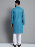 Thumbnail for Jompers Men's Solid Pure Cotton Kurta With Pyjamas - Peacock - Distacart