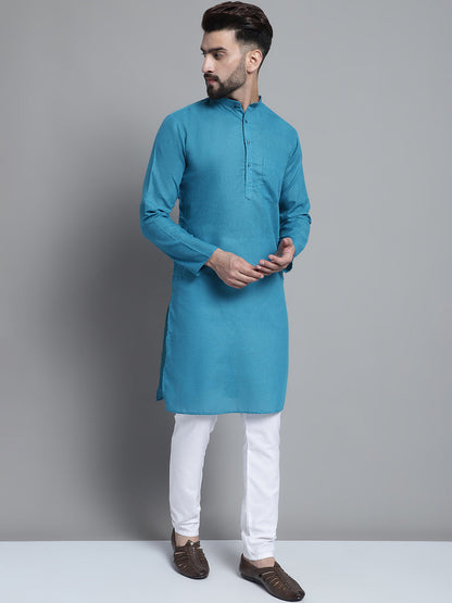 Jompers Men's Solid Pure Cotton Kurta With Pyjamas - Peacock - Distacart