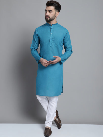 Jompers Men's Solid Pure Cotton Kurta With Pyjamas - Peacock - Distacart