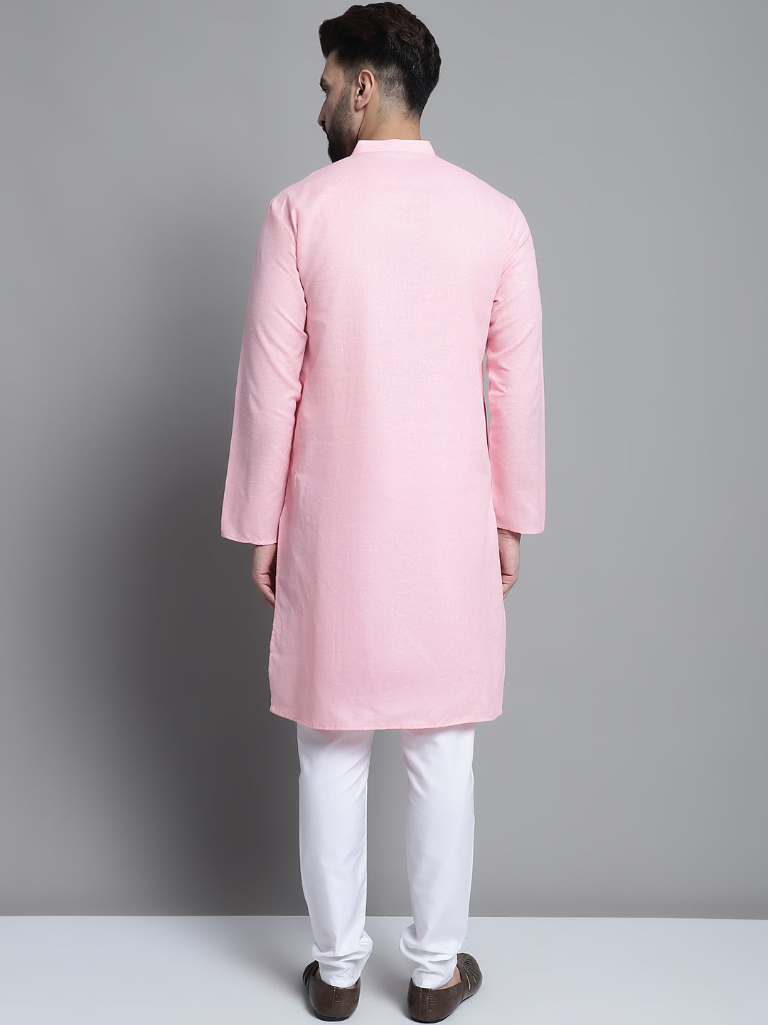 Jompers Men's Solid Pure Cotton Kurta With Pyjamas - Pink - Distacart