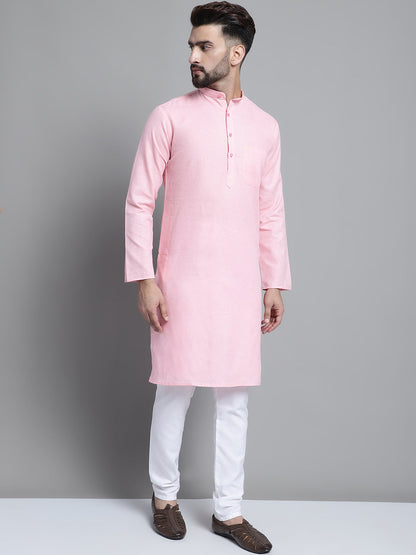 Jompers Men's Solid Pure Cotton Kurta With Pyjamas - Pink - Distacart