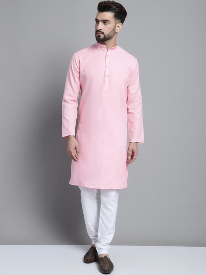 Jompers Men's Solid Pure Cotton Kurta With Pyjamas - Pink - Distacart