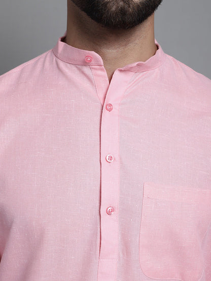 Jompers Men's Solid Pure Cotton Kurta With Pyjamas - Pink - Distacart