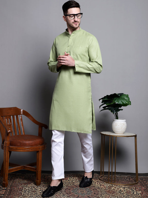 Jompers Men's Pure Cotton Kurta with Churidar - Pista - Distacart
