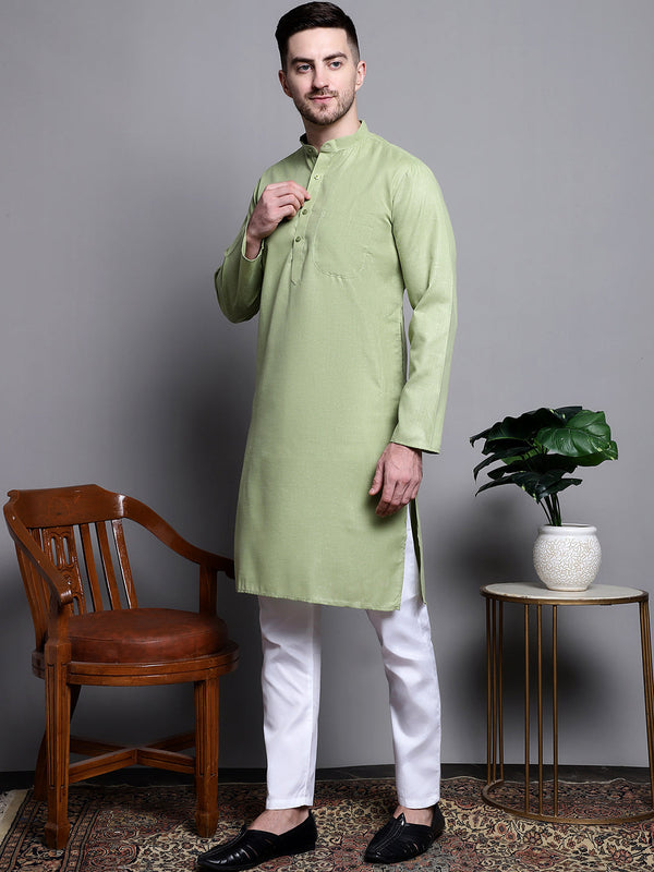 Jompers Men's Pure Cotton Kurta with Churidar - Pista - Distacart