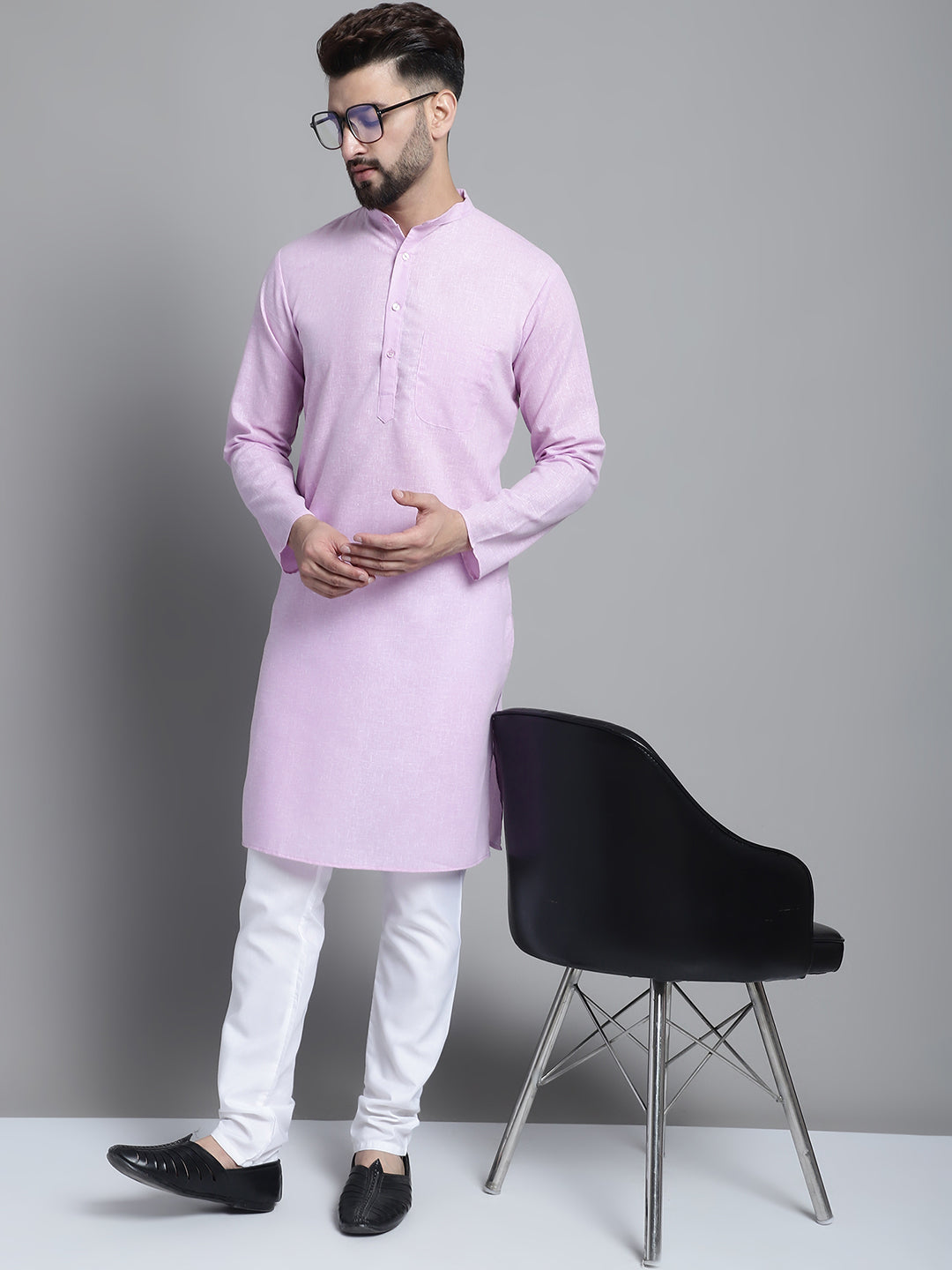 Jompers Men's Solid Pure Cotton Kurta With Pyjamas - Purple - Distacart