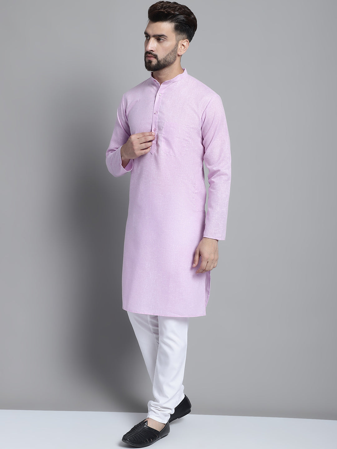 Jompers Men's Solid Pure Cotton Kurta With Pyjamas - Purple - Distacart